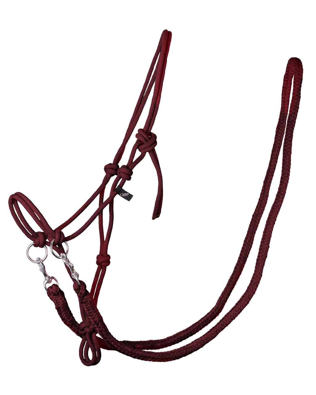QHP Rope Halter with Reins Bordeaux
