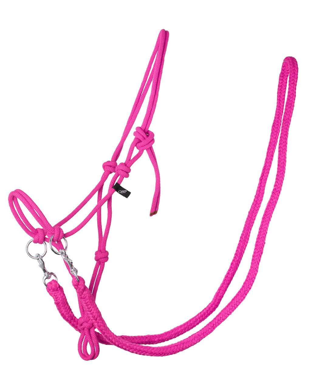QHP Rope Halter with Reins Fuchsia