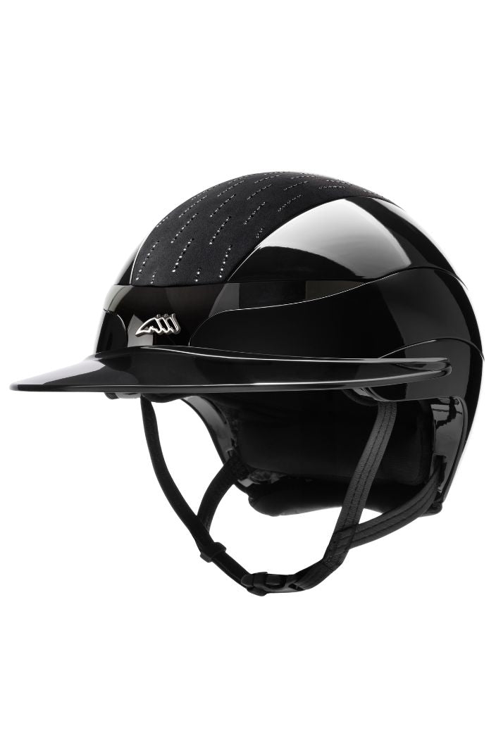 Equiline Damen Reithelm Xanto Rain Drop Swarovski Sun Visor Schwarz Glanz