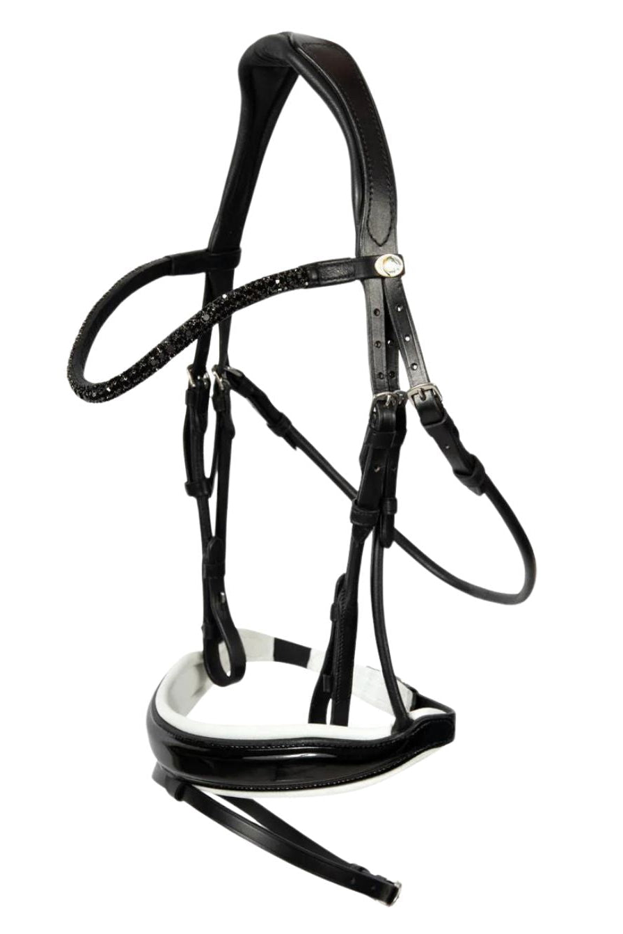Hans Melzer Aachen Bridle incl. Reins Patent Leather Black White