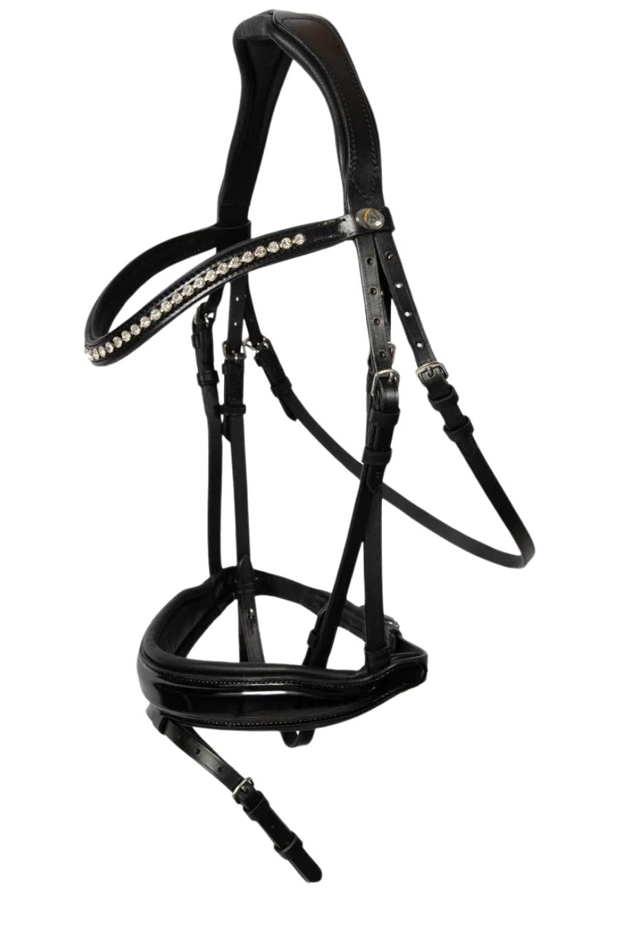 Hans Melzer "Wiesbaden Comfort Snaffle Bridle incl. Reins, Patent Leather Black