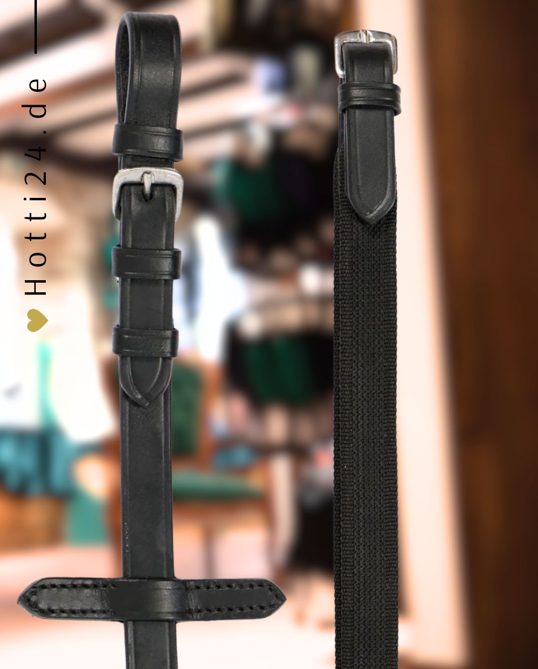 Hans Melzer "Finely rubberized reins with stoppers, Black