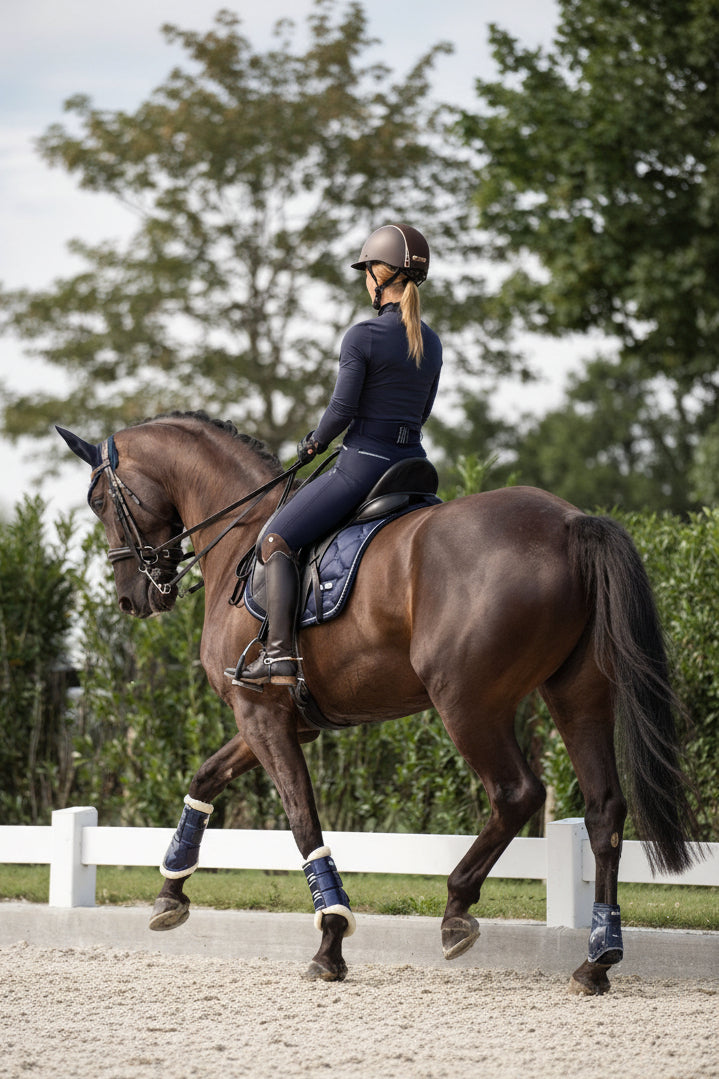 Imperial Riding präsentiert die Dressurschabracke IRH Lovely in der Farbkombination Navy Blau mit der Artikelnummer ZT78122000-5001. Diese Dressurschabracke vereint Stil und Funktionalität und ist ideal für Dressuraktivitäten. Für weitere Informationen und die Möglichkeit zum Kauf besuchen Sie bitte die Website www.Hotti24.de