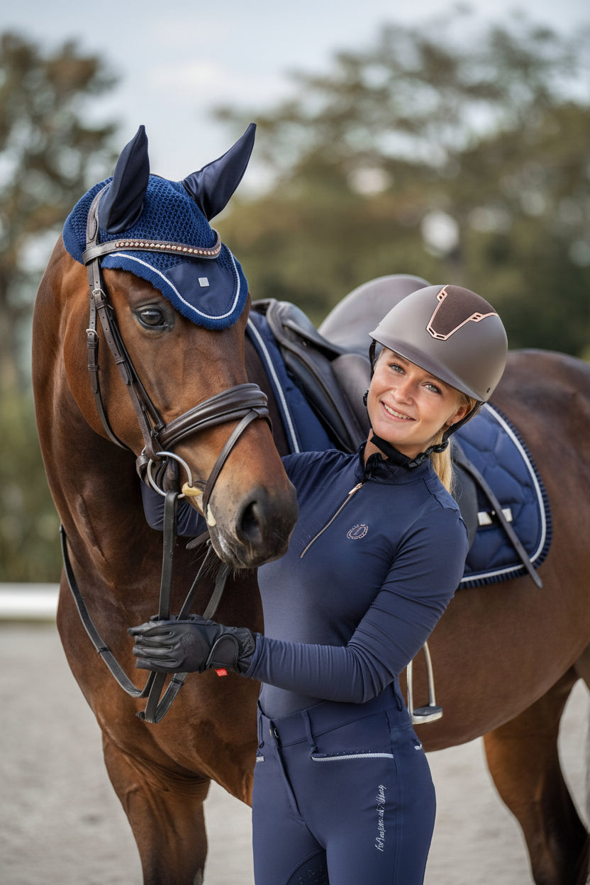 Imperial Riding präsentiert die Dressurschabracke IRH Lovely in der Farbkombination Navy Blau mit der Artikelnummer ZT78122000-5001. Diese Dressurschabracke vereint Stil und Funktionalität und ist ideal für Dressuraktivitäten. Für weitere Informationen und die Möglichkeit zum Kauf besuchen Sie bitte die Website www.Hotti24.de