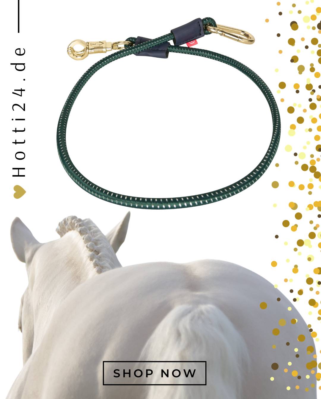 Die vorliegende Datei enthält Informationen über einen elastischen Pferde-Anbinder von Imperial Riding, der eine Länge von 120 cm hat und in der Farbe Grün erhältlich ist. Dieser Pferde-Anbinder ist eine praktische Ausrüstung, um Ihr Pferd sicher zu befestigen oder anzubinden. Sie können diesen Anbinder auf www.hotti24.de erwerben.