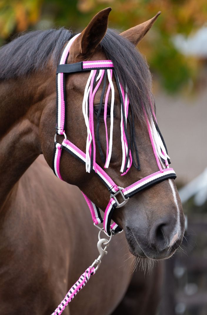 IMPERIAL RIDING »Headcollar with Fly Fringe & Lead Rope Neon Pink