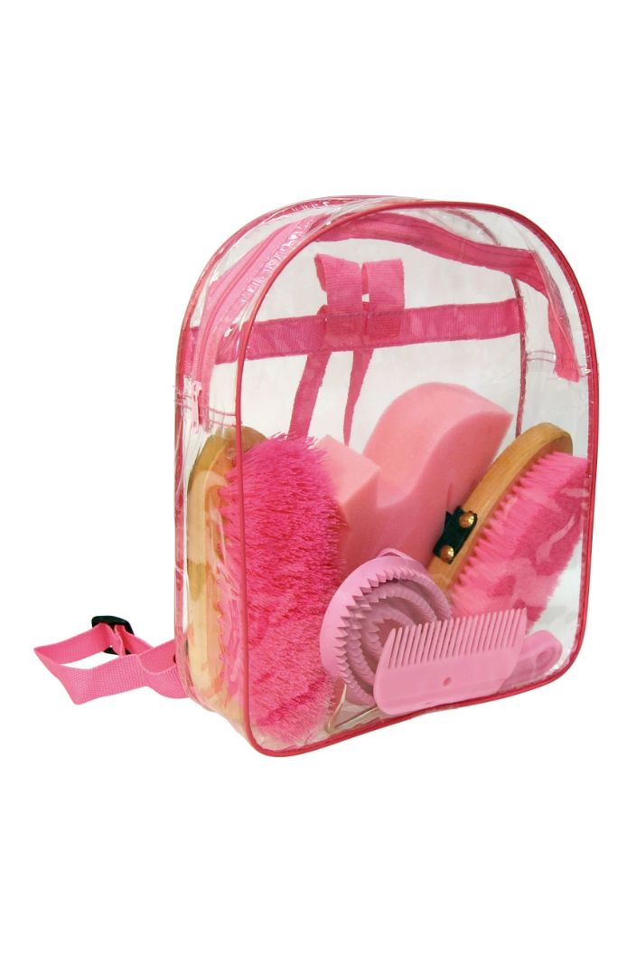 kinder-pferde-putzset-deluxe-im-transparenten-rucksack-rosa