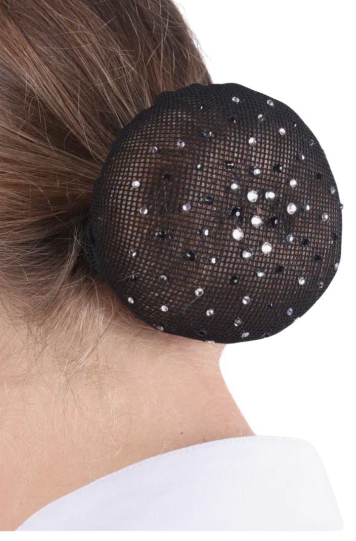 QHP Haarnetz Rhinestone Schwarz/Silber