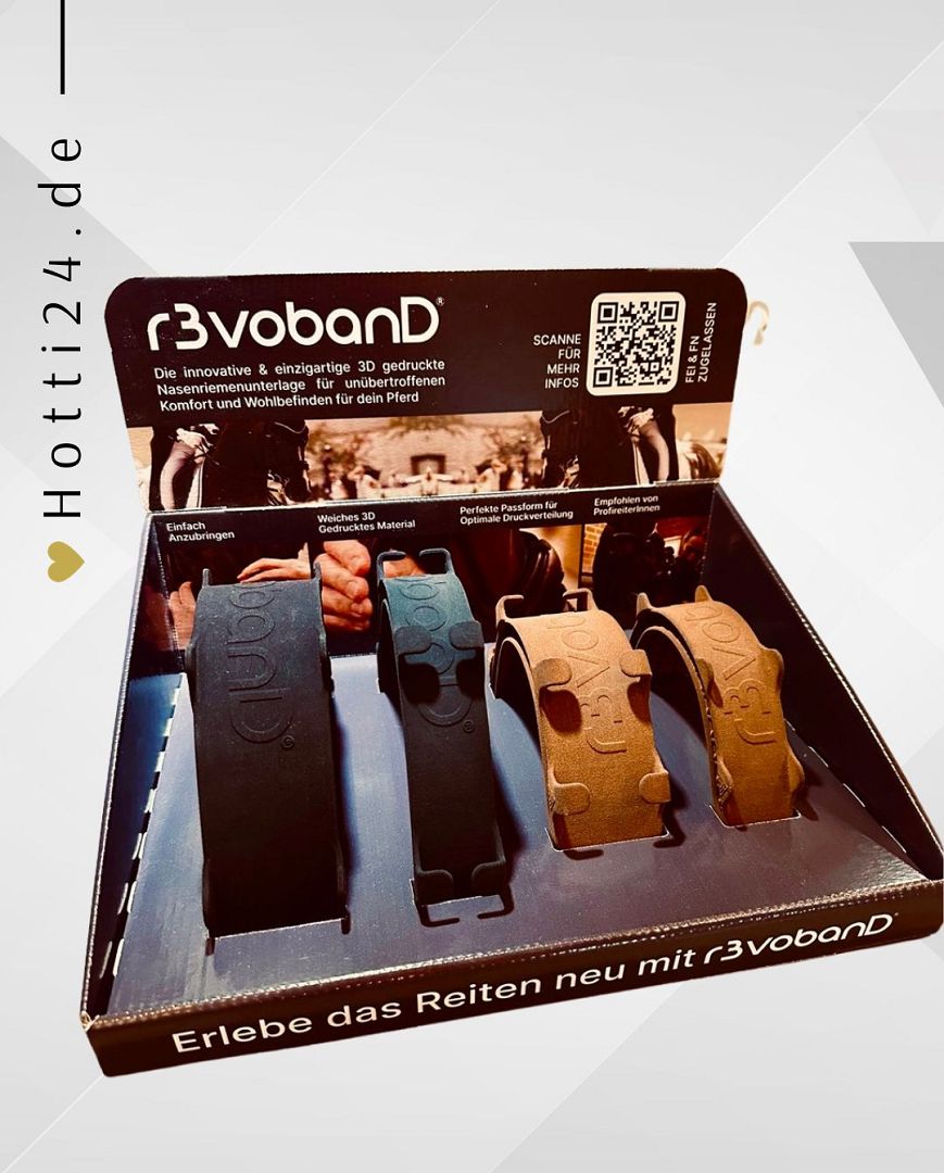 Pferdepolster Display mit dem Namen "r3vobanD" in der Farbe Schwarz. Verbessert deine Verbindung zu deinem Pferd . . . spüre den Unterschied. Erhältlich unter www.Hotti24.de.