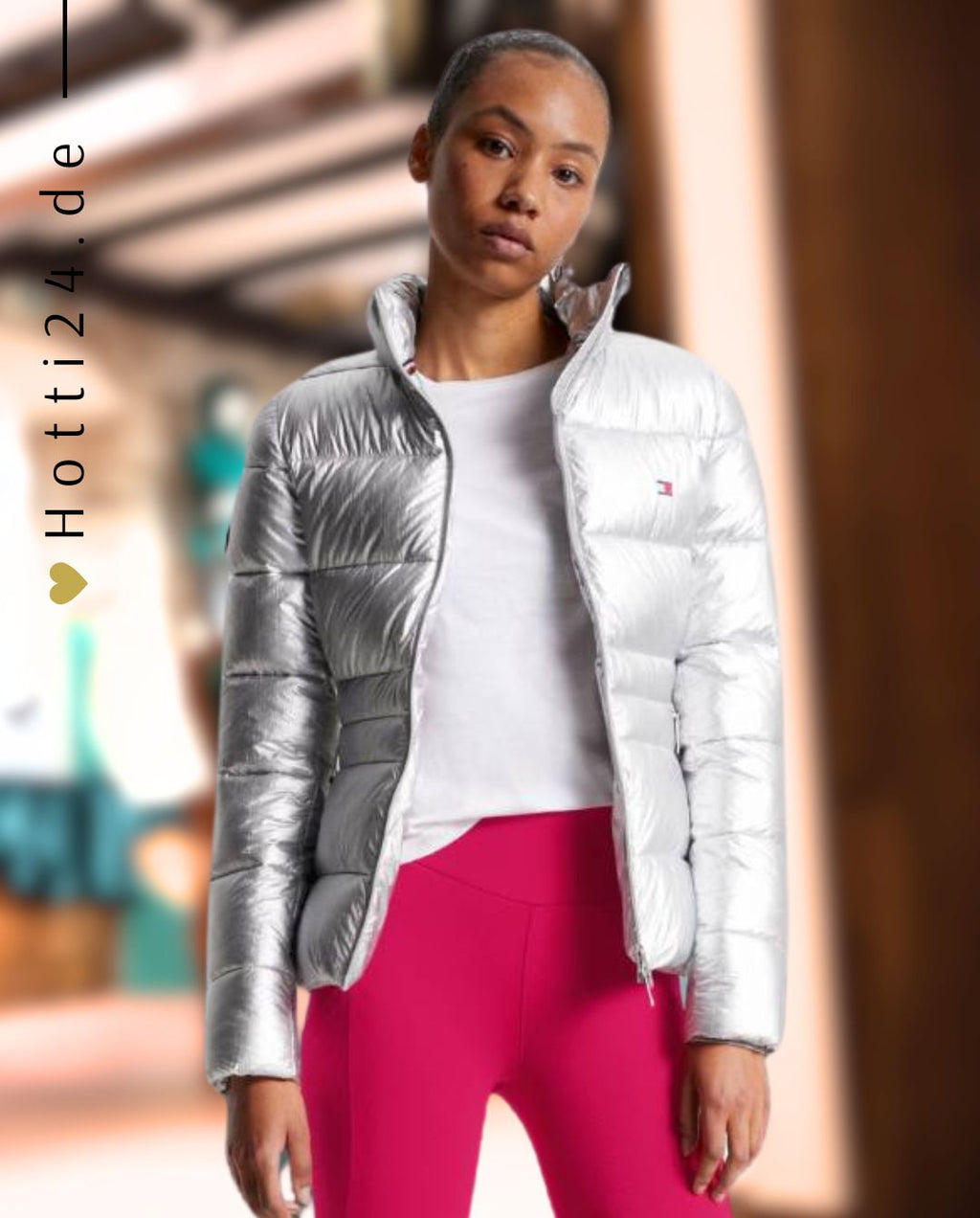 Steppjacke Tommy Hilfiger Jacke Damen Glanz Beige Tommy Jeans