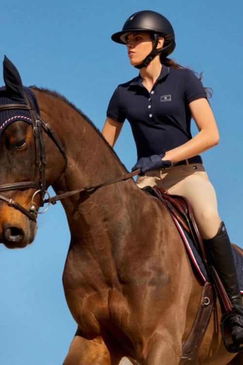 Tommy Hilfiger Equestrian® »Damen Poloshirt mit Strass Weiß, Funktionales Poloshirt mit langer Knopfleiste vorne mit Strass Artikelnummer th10066-004 kaufen bei www.Hotti24.de