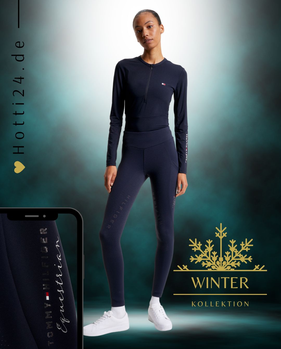 Damen-Reitleggings von Tommy Hilfiger mit der Bezeichnung "Monaco Fullgrip TH08WFLE463-004" in der Farbe Blau. Diese Reitleggings sind auf der Webseite www.hotti24.de erhältlich. Sie wurden speziell für Damen entworfen und verfügen über Fullgrip-Elemente, die zusätzlichen Halt während des Reitens bieten sollen. Zusätzlich sind in der Datei Bilder der Reitleggings aus verschiedenen Blickwinkeln enthalten: von vorne, von der Seite und von hinten