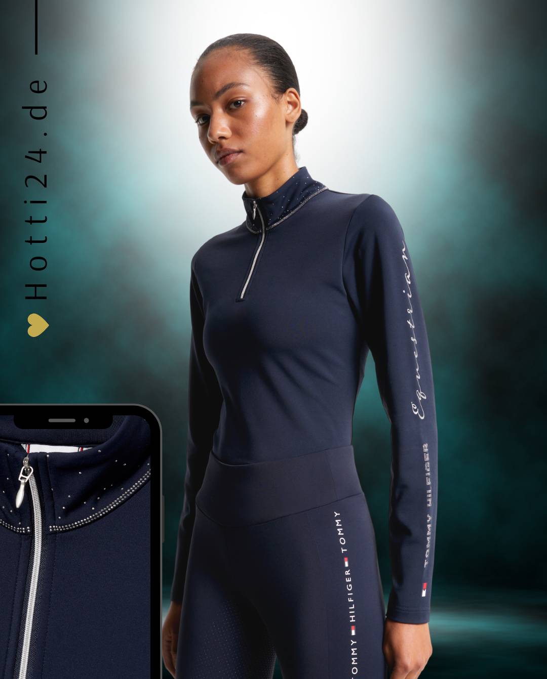 Damen-Trainingshirt von Tommy Hilfiger mit der Bezeichnung "Thermo Studded TH08WLZT434-004" in der Farbe Blau. Dieses Trainingshirt ist auf der Webseite www.hotti24.de erhältlich. Es wurde speziell für Damen entworfen, um Stil und Komfort während sportlicher Aktivitäten zu bieten.  Zusätzlich sind in der Datei Bilder des Trainingsshirts aus verschiedenen Blickwinkeln enthalten: von vorne, von der Seite und von hinten