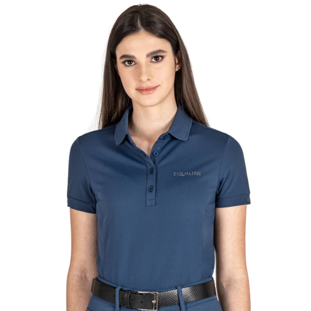 damen poloshirt blau von vorne