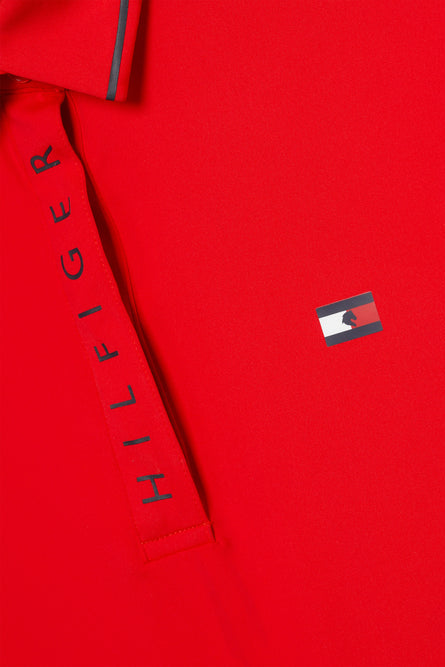 Tommy Hilfiger Equestrian® »Damen Poloshirt Harlem Rot, mit bedruckter Hilfiger Klappe und verdecktem Druckknopfverschluss. Mit aufgesticktem Flag Logo auf der linken Brust und aus einem schnell trocknenden, desodorierenden Material Artikelnummer TH13WSSP177-047 erhältlich bei www.Hotti24.de