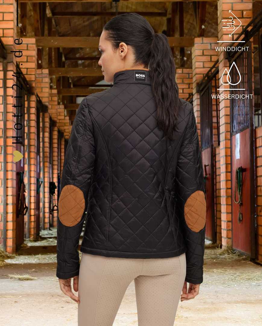 In dieser Datei finden Sie Informationen über die Damenjacke "Beth Heritage" von BOSS. Die Artikelnummer ist B1W1402-001, und die Jacke ist in der Farbe Schwarz erhältlich. Die Jacke ist winddicht und wasserdicht. Sie können das Modell von vorne, von der Seite und von hinten betrachten, um eine bessere Vorstellung zu erhalten. Die Jacke kann auf der Website www.hotti24.de erworben werden.