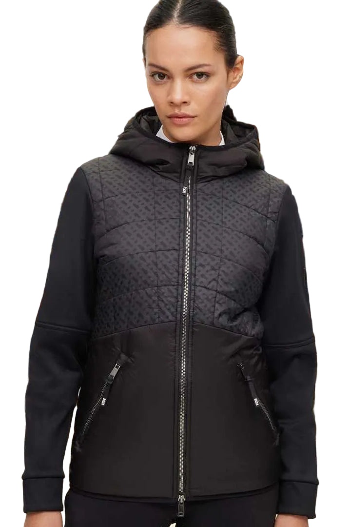 Die Datei beinhaltet Informationen über eine Damenjacke mit dem Namen "Bruna Performance" von der Marke BOSS. Die Jacke ist winddicht und wasserdicht. Die Artikelnummer lautet B1W1403-001, und die Jacke ist in der Farbe Schwarz erhältlich. Sie kann auf der Website www.hotti24.de erworben werden.