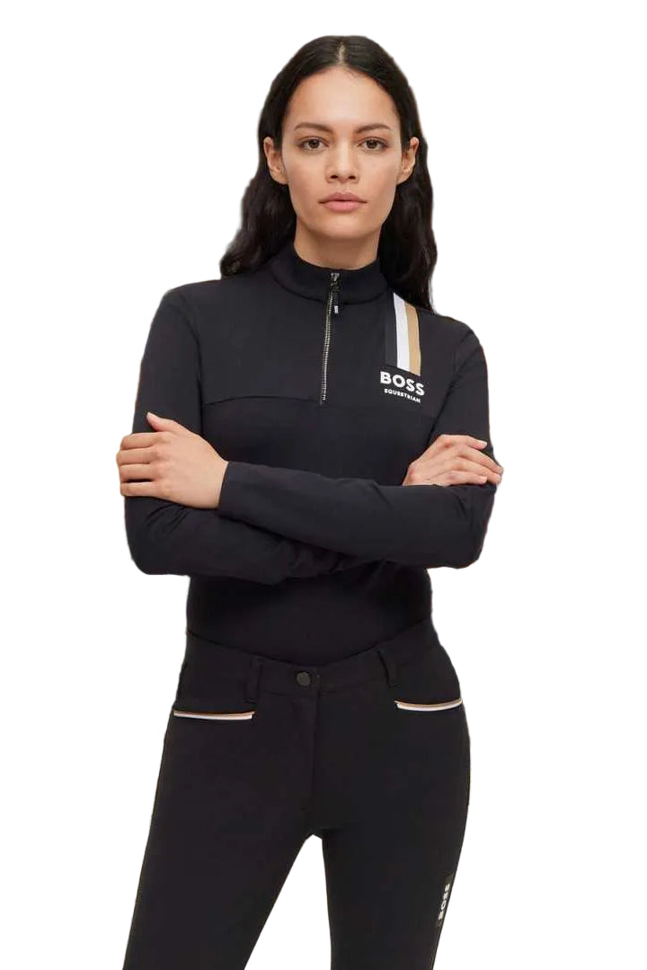 boss damen trainingsshirt lia signaturestripe B1W0405-001 schwarz