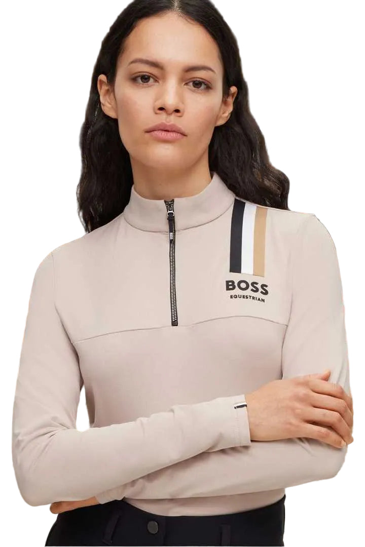 boss damen trainingsshirt lia signaturestripe B1W0405-261 beige