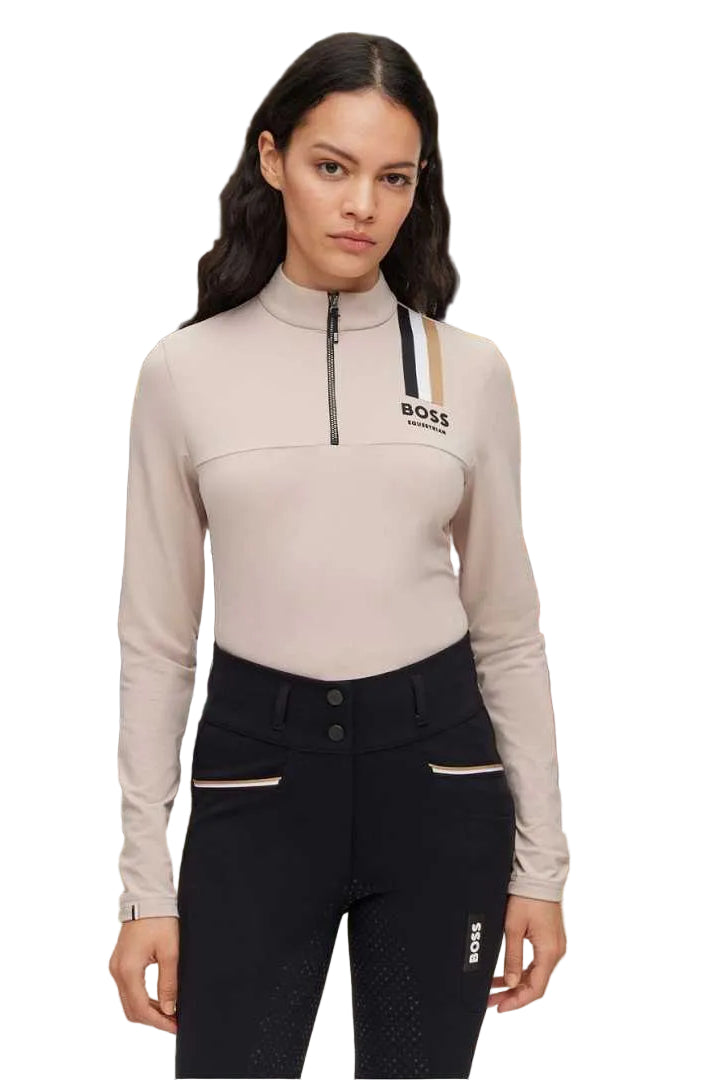 boss damen trainingsshirt lia signaturestripe B1W0405-261 beige