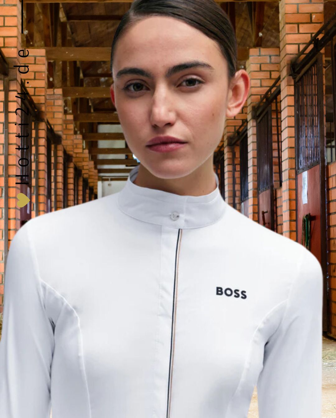 BOSS Equestrian »Damen Turnierbluse Emma Weiß Frühling / Sommer, besticht durch ihre raffinierte Gestaltung. Mit einer Signature Stripe Paspelierung entlang der Knopfleiste und einem Mittelteil aus Cotton Stretch Artikelnummer b3w0401-100 erhältlich bei www.Hotti24.de