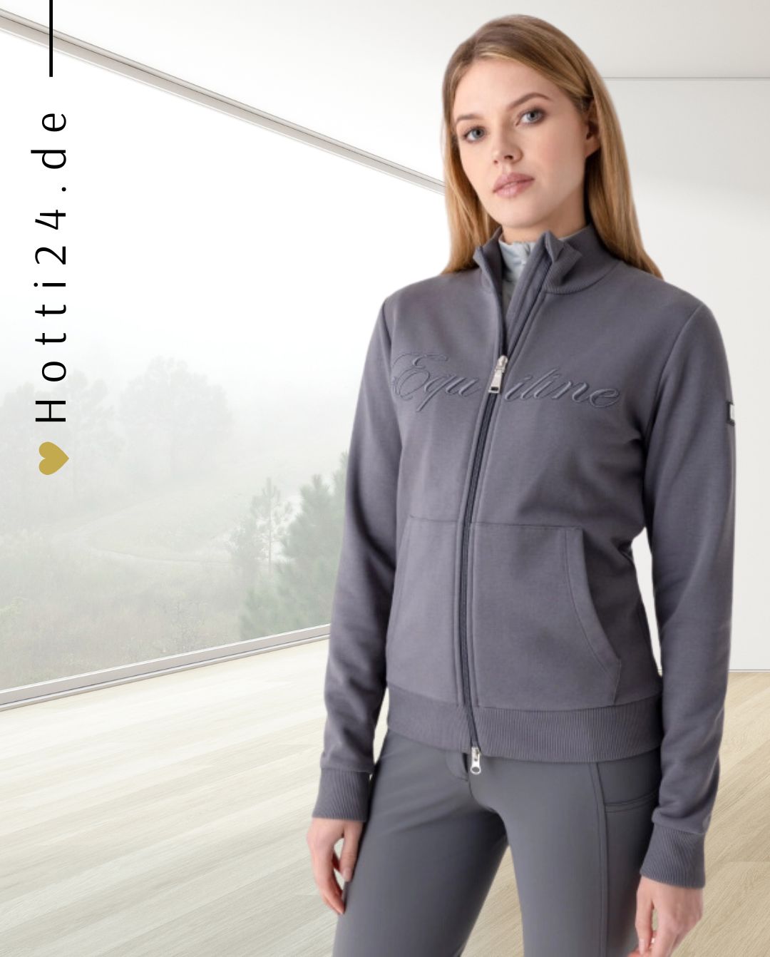 Equiline »Damen Sweatjacke Urban Grau, mit hohem Kragen aus einem einzigartigen dreidimensionalen Gewebe. Eine perfekte Kombination aus Stil und Komfort. Mit zwei praktischen Eingrifftaschen mit Reißverschluss
