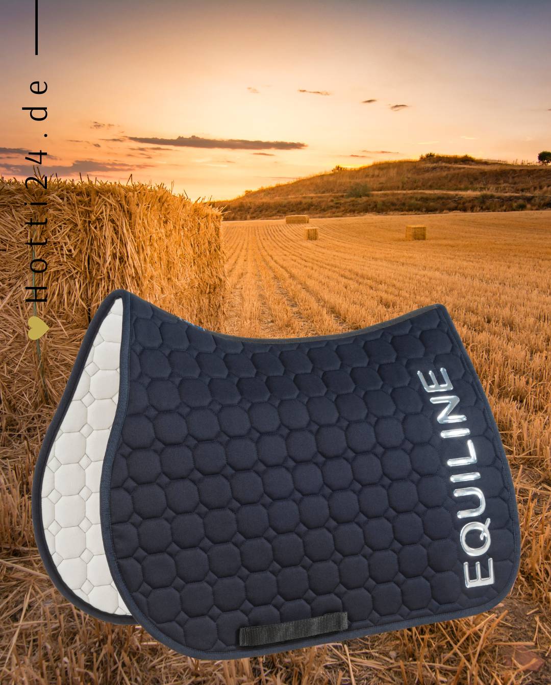 Springschabracke "Caphec" für Pferde von EQUILINE. Diese Schabracke ist in der Farbe Blau erhältlich und trägt die Artikelnummer EW123PB11288-002. Die "Caphec" Springschabracke wurde speziell entwickelt, um Ihrem Pferd während des Springreitens Komfort und Schutz zu bieten. Sie haben die Möglichkeit, die Schabracke von vorne, von der Seite und von hinten zu betrachten, um einen umfassenden Eindruck zu erhalten. Sie können diese Springschabracke auf der Website www.hotti24.de erwerben