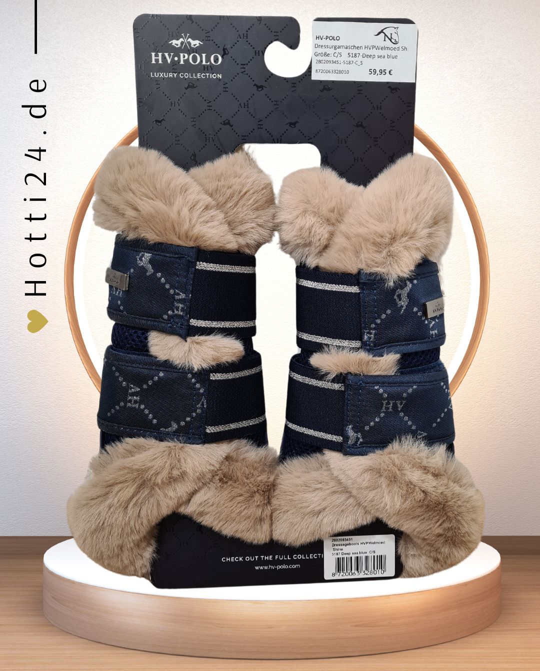 HV Polo »Pferde Dressurgamaschen HVPWelmoed Shine Blau - Aus Allover-Jacquard-Material gefertigt, anatomisch geformt und mit zusätzlichem Schutz an der Aufprallzone des Pferdebeins  Artikelnummer 2802093451-5187 erhältlich bei www.Hotti24.de - Gamsche von vorne