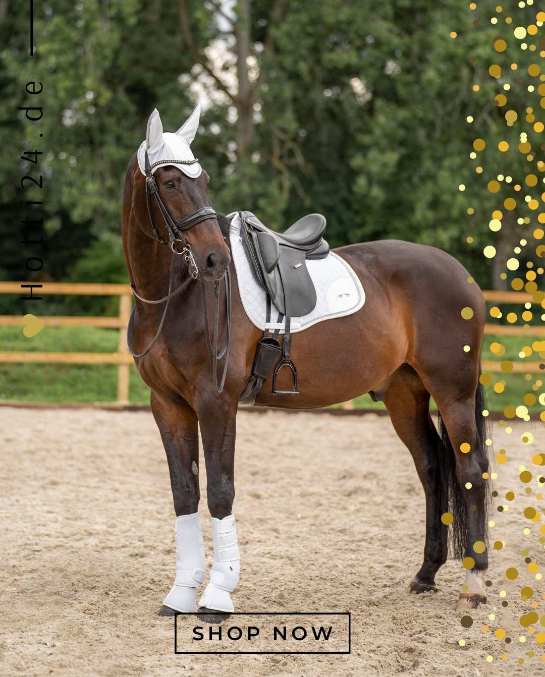 Pferde Springschabracke "Skye" von HV POLO in der Farbe Weiß mit der Artikelnummer 0801093504-0001. Diese Springschabracke wurde speziell entwickelt, um Ihrem Pferd während des Springreitens einen eleganten und komfortablen Sitz zu bieten. Sie können diese Pferde Springschabracke auf der Website www.hotti24.de erwerben