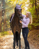 QHP »Damen Winter Reithose Emma Softshell FullGrip Blau, ist eine sportliche Hose mit Gripvollbesatz. Diese Hose besteht aus Softshell und ist mit Fleece gefüttert. Dadurch ist die Hose herrlich warm und schützt Sie gegen das Winterwetter. Artikelnummer 8291 erhältlich bei www.Hotti24.de - Reithose mit Pferd von der Seite