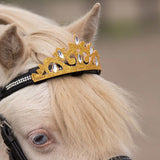 QHP »Pferde Krone Gold, schöne Schmuckdekoration für Ihr Pferd kann einfach mit einem Klettverschluss am Stirnriemen befestigt werden. Die glitzernde Krone ist mit mehreren silbernen Strasssteinen verziert Artikelnummer 8361 erhältlich bei www.Hotti24.de