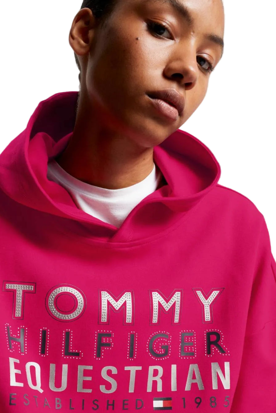 Damen-Hoodie von Tommy Hilfiger mit der Bezeichnung "Hoodie Paris TH08WHOO441-040" in der Farbe Pink. Dieser Hoodie ist auf der Webseite www.hotti24.de erhältlich. Er wurde speziell für Damen entworfen, um sowohl Stil als auch Komfort zu bieten.  Zusätzlich sind in der Datei Bilder des Hoodies aus verschiedenen Blickwinkeln enthalten: von vorne, von der Seite und von hinten. 