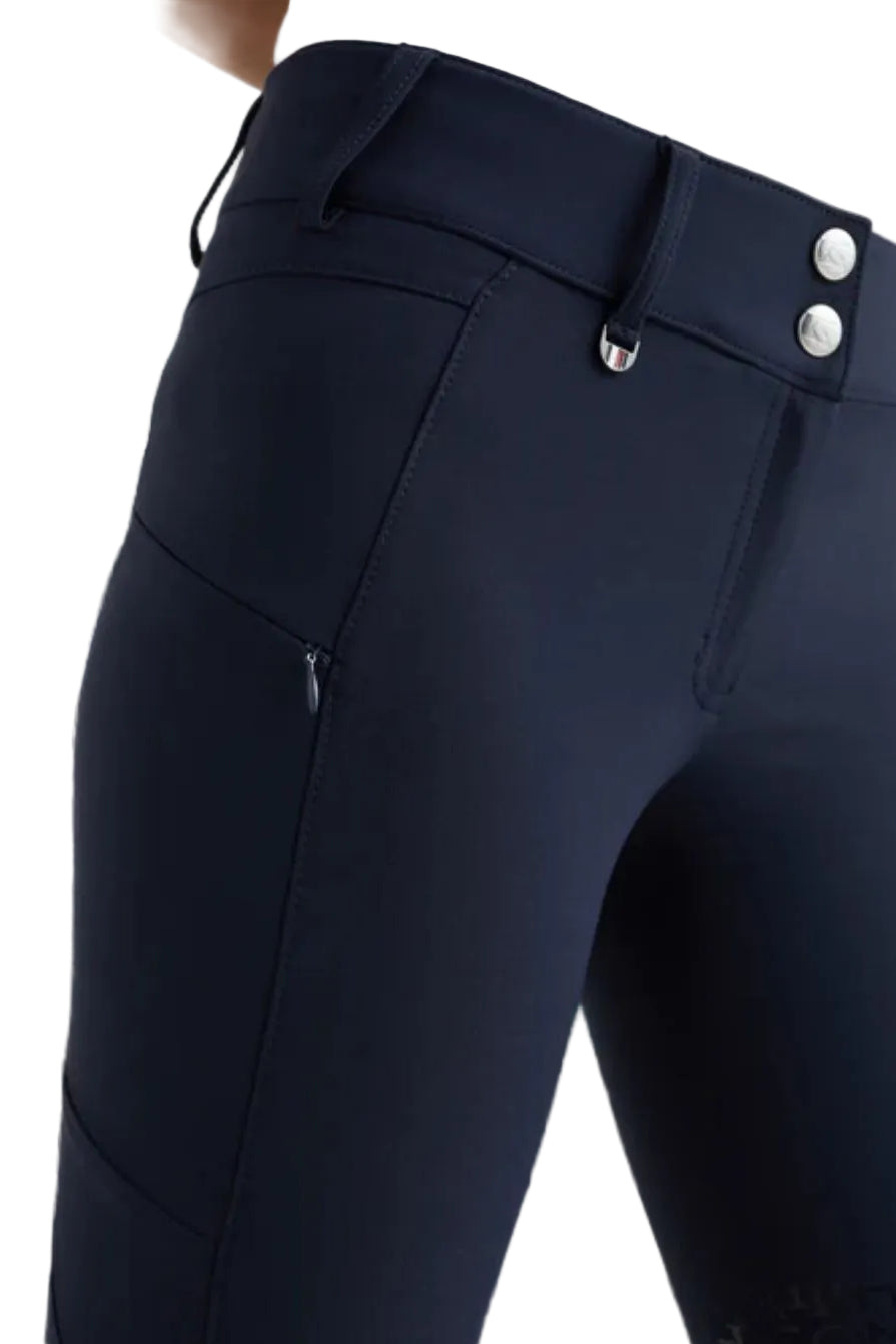 Tommy Hilfiger Equestrian® » Damen Sommer Reithose Pro KnieGrip Blau, mit breitem Bund, Gürtelschlaufen und einer Smartphone-Tasche mit verdecktem Reißverschluss am rechten Oberschenkel Artikelnummer th07wkbr201-004 erhältlich bei www.Hotti24.de