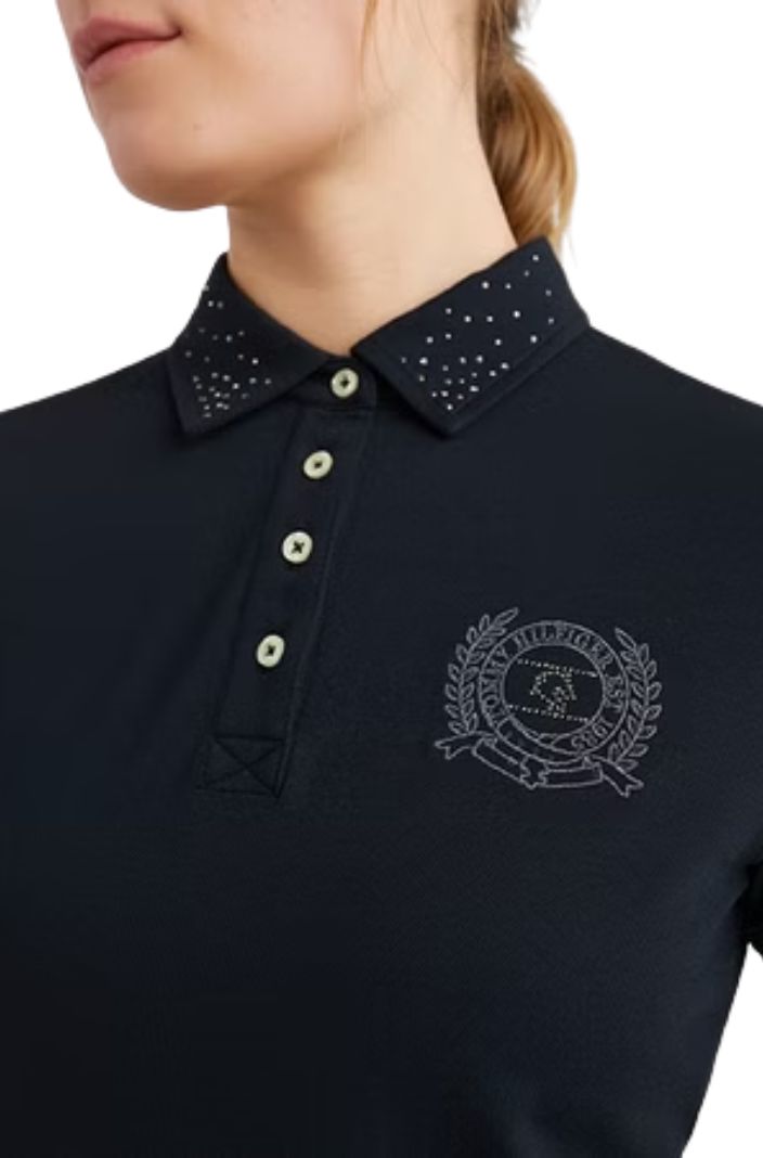 Tommy Hilfiger Equestrian Rhinestone Polo Shirt Black
