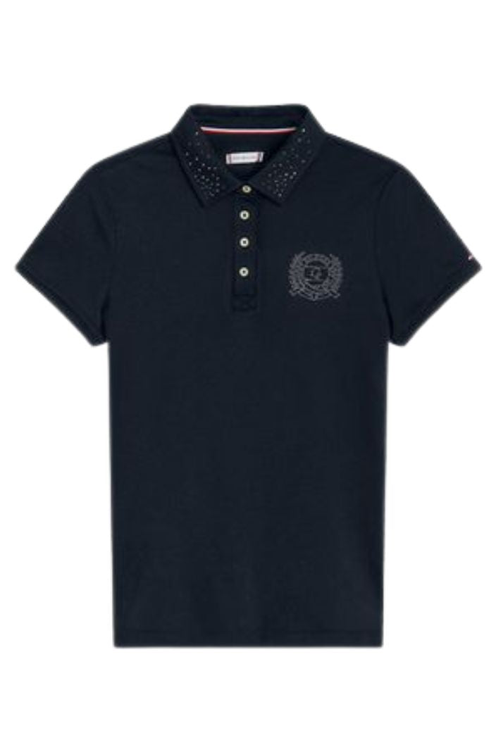 Tommy Hilfiger Equestrian Rhinestone Polo Shirt Black