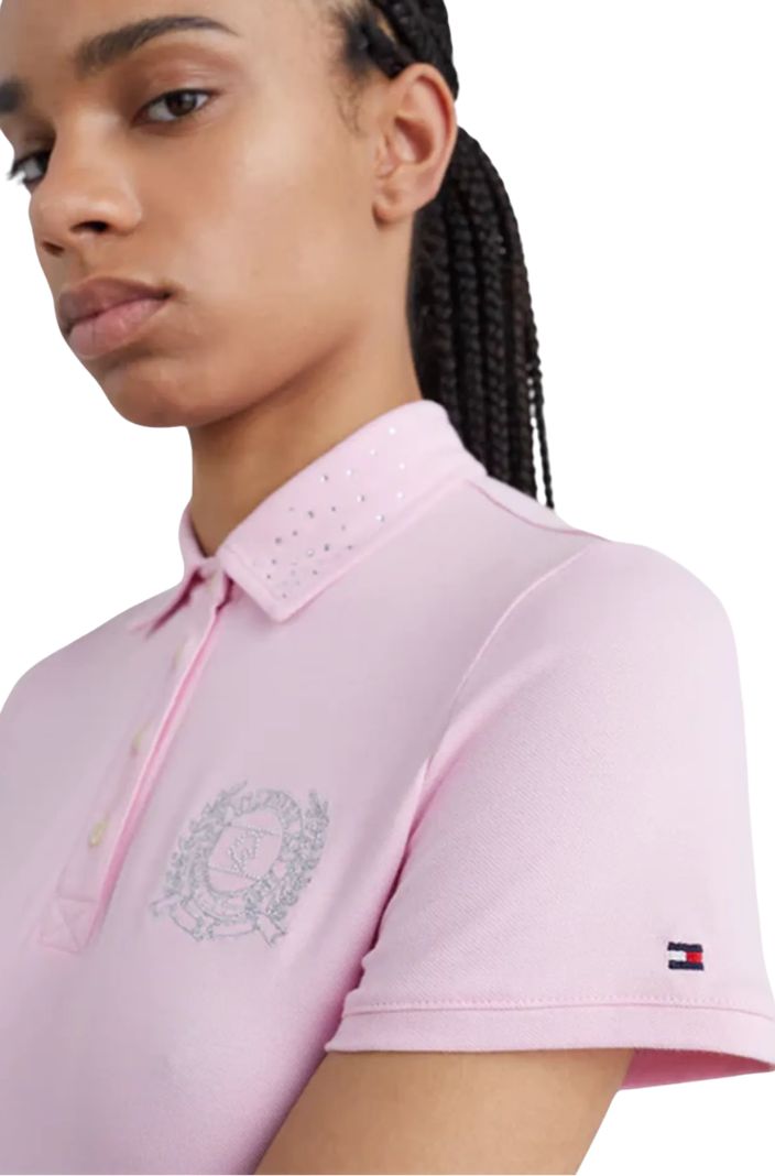 Tommy Hilfiger Equestrian Rhinestone Polo Shirt Classic Pink