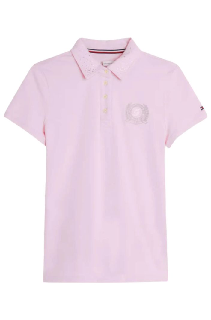 Tommy Hilfiger Equestrian Rhinestone Polo Shirt Classic Pink