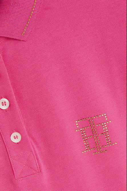 Tommy Hilfiger Equestrian Rhinestone Polo Shirt Hot Magenta