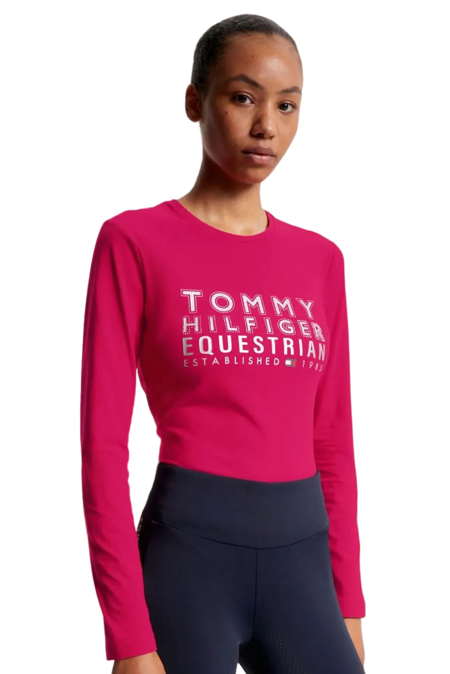 Tommy Hilfiger Equestrian Long Sleeve Riding Shirt Paris Cherry