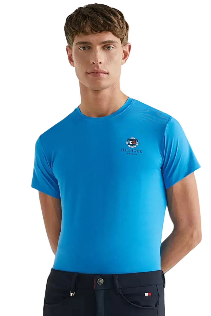 Tommy Hilfiger Equestrian® - Herren T-Shirt Performance Blau, mit Rundhalsausschnitt und Wappenaufdruck