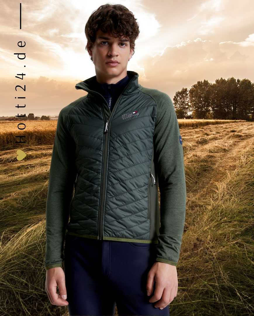 Die vorliegende Datei enthält Informationen über eine Herren-Hybridjacke von Tommy Hilfiger mit dem Namen "Albany TH08MJAC483-043" in der Farbe Grün. Diese Hybridjacke ist auf der Website www.hotti24.de verfügbar. Die Jacke kombiniert verschiedene Materialien, um Wärme und Stil zu bieten. 