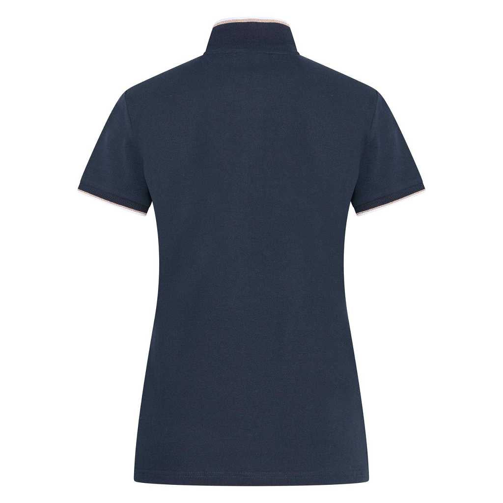 damen poloshirt blau hinten druck hazel hv polo