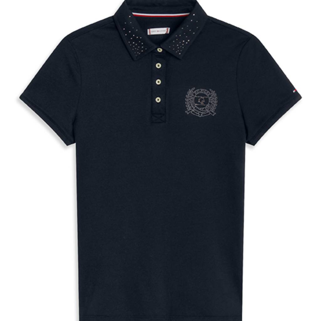 tommy hilfiger damen poloshirt strass vorne schwarz
