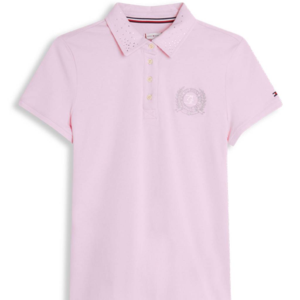 tommy hilfiger damen poloshirt strass vorne rosa