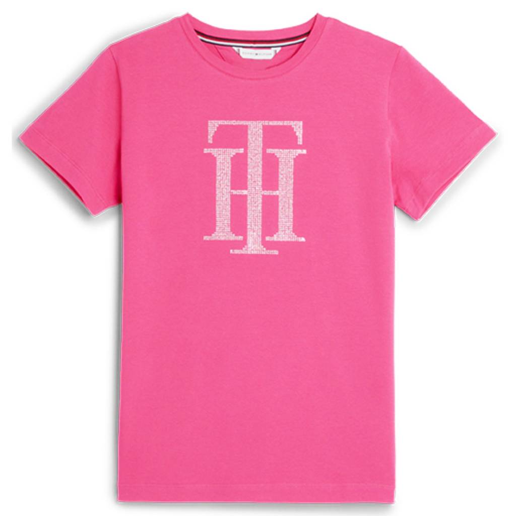 tommy hilfiger damen t-shirt strass pink vorne