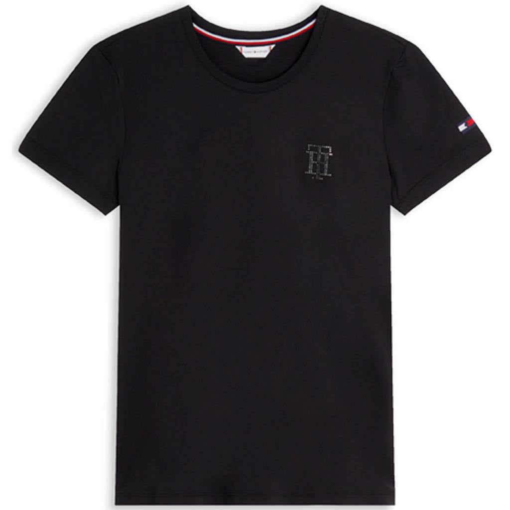 tommy hilfiger damen t-shirt strass schwarz vorne